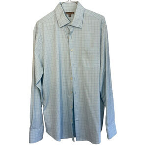 Peter Millar Summer Comfort Men's L Long Sleeve Turquoise Plaid Button Up Shirt